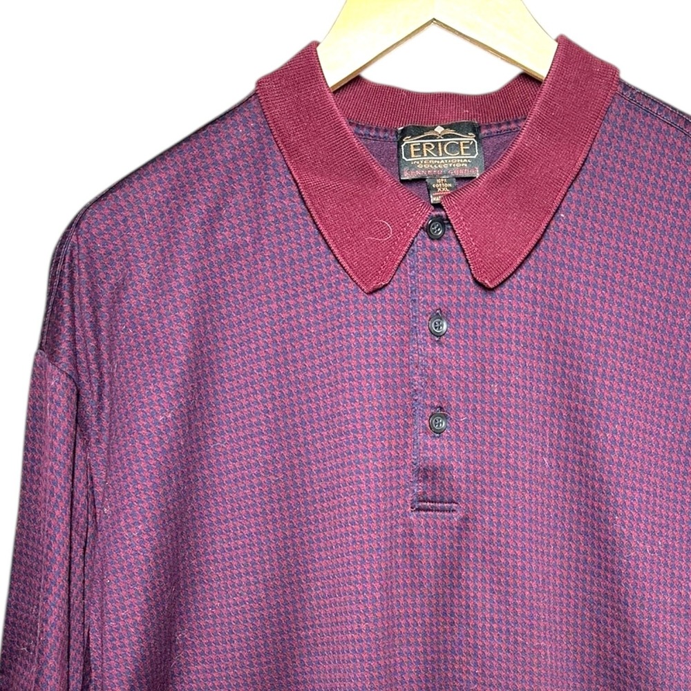 Erice Men's Size XXL Burgundy Cotton Micro-Pattern Short Sleeve Polo Shirt